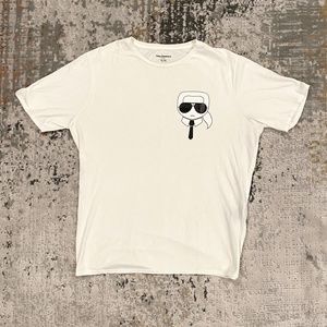Karl Lagerfeld Paris Graphic Cotton White Tee Size: XL